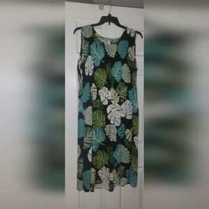 Croft & Barrow Sleeveless Black & Green Leaf Print Summer Dress XL (Monstera)